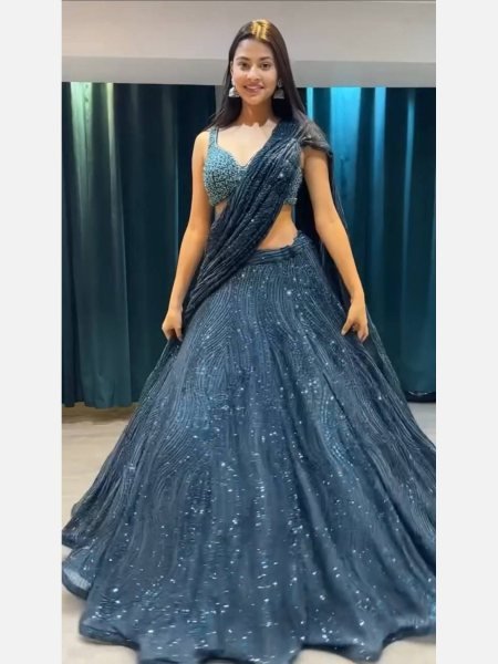 Party Wear Faux Georgette Lehenga Choli With Embroidered Work  Designer Lehenga Choli