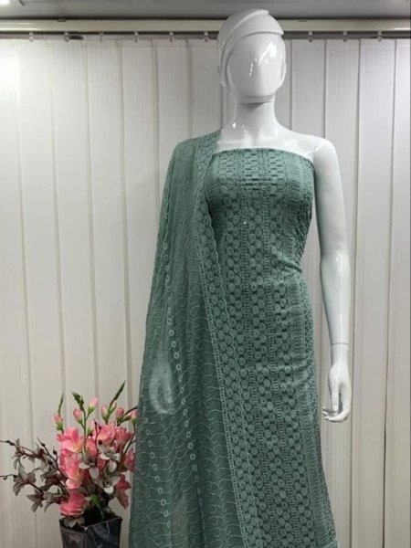 Party Wear Georgette Suit with All-Over Siffli and Embroidered Dupatta