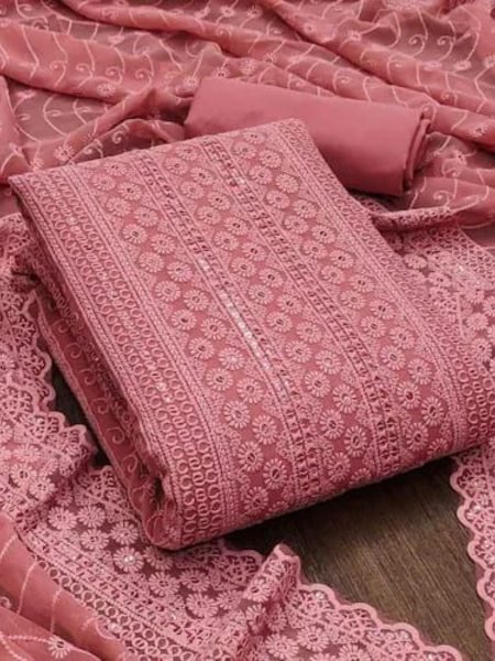 Party Wear Georgette Suit with All Over Siffli and Embroidered Dupatta