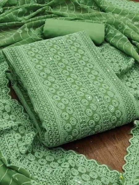 Party Wear Georgette Suit with All Over Siffli and Embroidered Dupatta