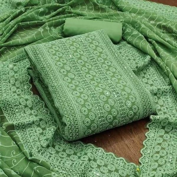 Party Wear Georgette Suit with All Over Siffli and Embroidered Dupatta Color Set Matching Dress Material Wholesale