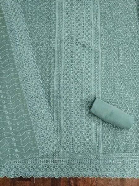 Party Wear Georgette Suit with All-Over Siffli and Embroidered Dupatta Color Set Matching Dress Material Wholesale