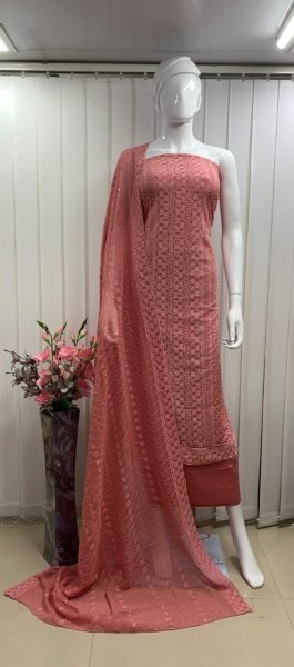 Party Wear Georgette Suit with All Over Siffli and Embroidered Dupatta Color Set Matching Dress Material Wholesale