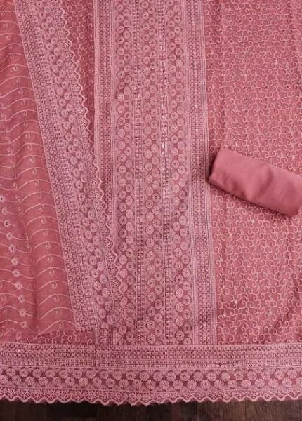 Party Wear Georgette Suit with All Over Siffli and Embroidered Dupatta Color Set Matching Dress Material Wholesale