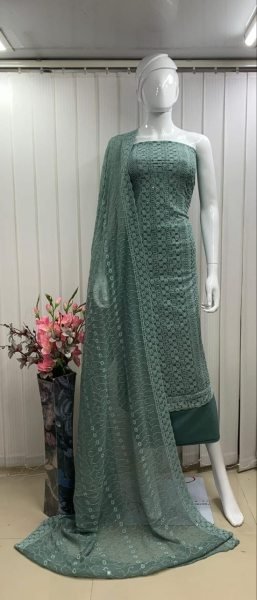 Party Wear Georgette Suit with All-Over Siffli and Embroidered Dupatta Color Set Matching Dress Material Wholesale