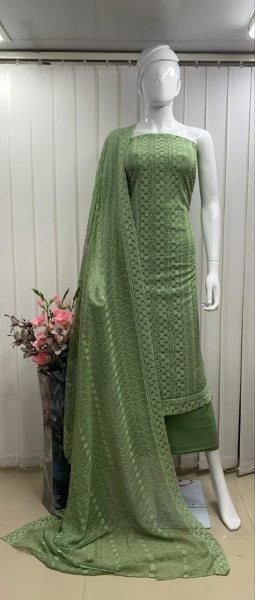 Party Wear Georgette Suit with All Over Siffli and Embroidered Dupatta Color Set Matching Dress Material Wholesale