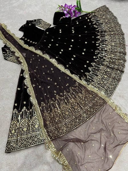  Party Wear Look Heavy Viscos Velvet With Heavy Embroidery Work Gown With Dupatta  Ready To Wear Collection