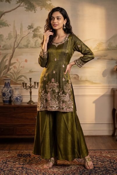 Party Wear Mahendi Green Tissue Silk Salwar Suit with Heavy Embroidery and Handwork Designer Plazzo Salwar Suits Wholesale