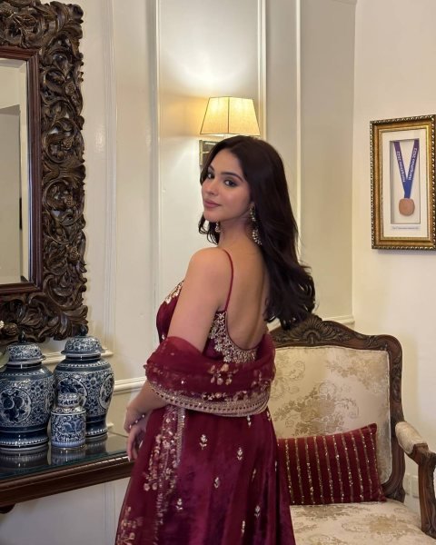 party wear maroon anarkali suit set zari sequins 3 piece gown outfit Ready To Wear Collection