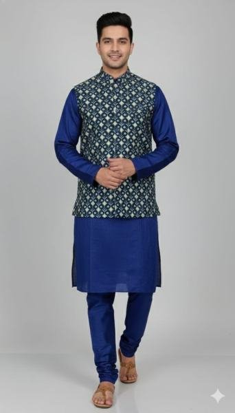 Party Wear Mens Kurta Pyjama with Sequence Jari Work Velvet Nehru Jacket Koti Set Kurta Pajama Wholesale