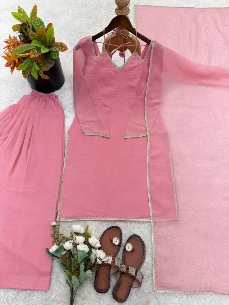 Party Wear Pink Suit Set in Silk for Ladies Affordable Collection Ready To Wear Collection