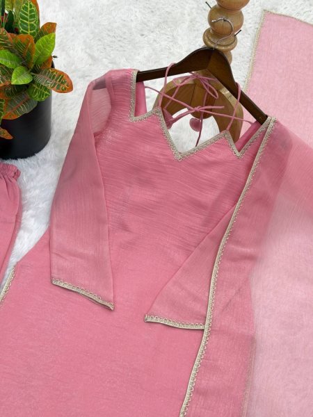 Party Wear Pink Suit Set in Silk for Ladies Affordable Collection Ready To Wear Collection