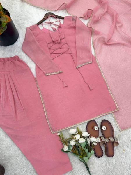 Party Wear Pink Suit Set in Silk for Ladies Affordable Collection Ready To Wear Collection