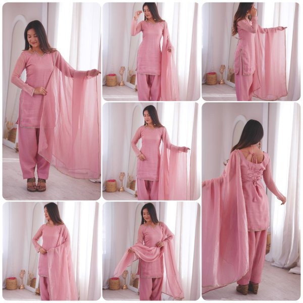 Party Wear Pink Suit Set in Silk for Ladies Affordable Collection Ready To Wear Collection