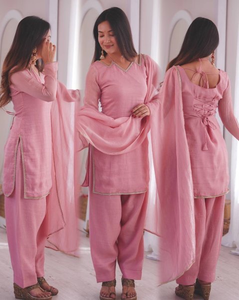 Party Wear Pink Suit Set in Silk for Ladies Affordable Collection Ready To Wear Collection