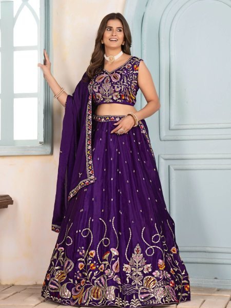 Purple Chinon Silk Embroidery Lehenga Choli with Zari Work Party Wear Special  Lehenga