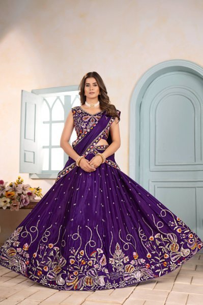 Purple Chinon Silk Embroidery Lehenga Choli with Zari Work Party Wear Special Designer Lehenga Choli