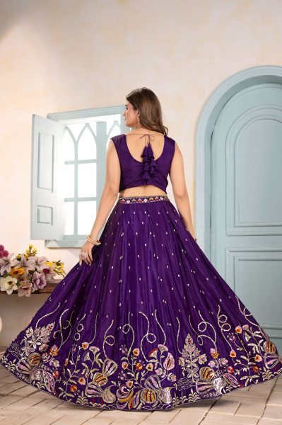 Purple Chinon Silk Embroidery Lehenga Choli with Zari Work Party Wear Special Designer Lehenga Choli