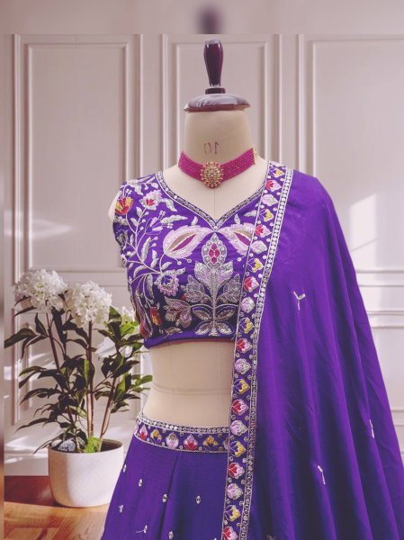 Purple Chinon Silk Embroidery Lehenga Choli with Zari Work Party Wear Special Designer Lehenga Choli