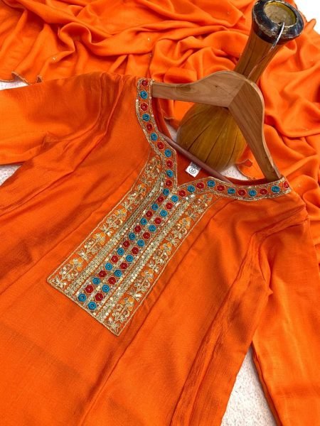 Party Wear Ready to Wear Vichitra Silk Embroidered Kurti Pant Set with Dupatta for Women  Embroidery Kurtis 