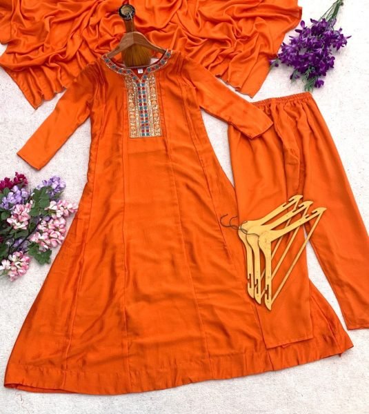 Party Wear Ready to Wear Vichitra Silk Embroidered Kurti Pant Set with Dupatta for Women  Embroidery Kurtis 
