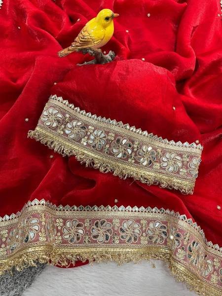 Party Wear Red Designer Silk Saree with Embroidery and Pearl Work at Wholesale Rate Silk Sarees Wholesale