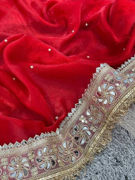 Party Wear Red Designer Silk Saree with Embroidery and Pearl Work at Wholesale Rate Silk Sarees Wholesale