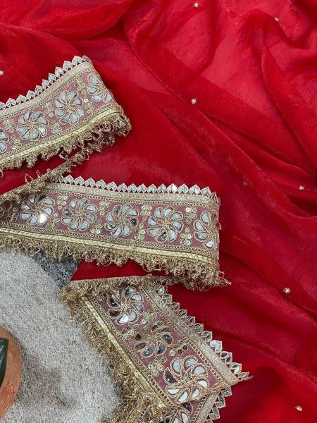 Party Wear Red Designer Silk Saree with Embroidery and Pearl Work at Wholesale Rate Silk Sarees Wholesale