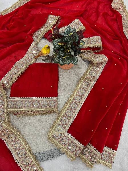 Party Wear Red Designer Silk Saree with Embroidery and Pearl Work at Wholesale Rate Silk Sarees Wholesale