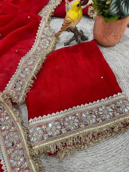 Party Wear Red Designer Silk Saree with Embroidery and Pearl Work at Wholesale Rate Silk Sarees Wholesale