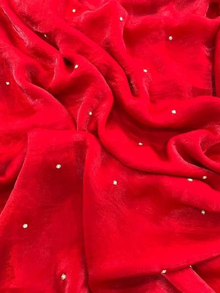 Party Wear Red Designer Silk Saree with Embroidery and Pearl Work at Wholesale Rate Silk Sarees Wholesale