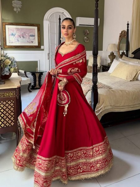 Party Wear Red Vichitra Silk Anarkali Suit with Designer Dupatta for Festival Wear Ready To Wear Collection
