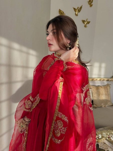 Party Wear Red Vichitra Silk Anarkali Suit with Designer Dupatta for Festival Wear Ready To Wear Collection