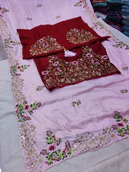 Party Wear Soft Dolla Silk Saree And Heavy Embroidery Work  Silk Sarees Wholesale