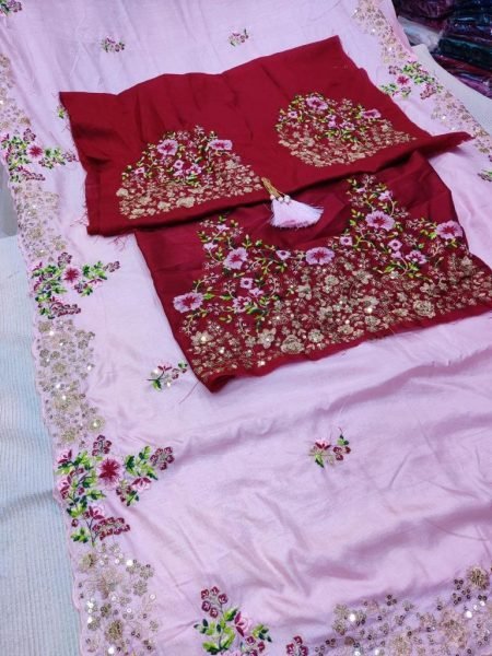 Party Wear Soft Dolla Silk Saree And Heavy Embroidery Work  Silk Sarees Wholesale