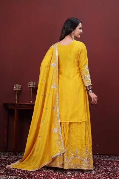 Dazzling Yellow Chinon Sharara Dress with Embroidered Dupatta Ready To Wear Collection
