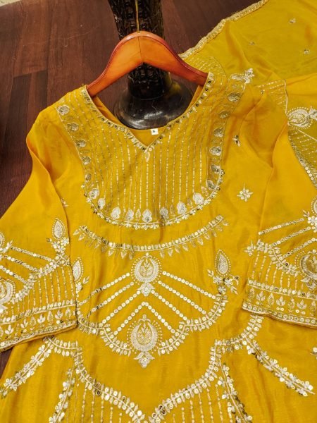 Dazzling Yellow Chinon Sharara Dress with Embroidered Dupatta Ready To Wear Collection