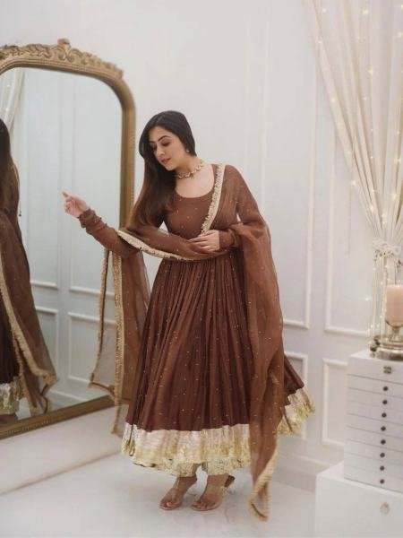 Partywear Faux Georgette Moti Work Gown Set with Dupatta For Women at Manufacturer Price Kurtis