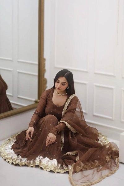 Partywear Faux Georgette Moti Work Gown Set with Dupatta For Women at Manufacturer Price Anarkali Kurtis 