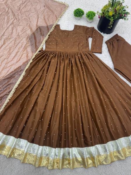 Partywear Faux Georgette Moti Work Gown Set with Dupatta For Women at Manufacturer Price Anarkali Kurtis 