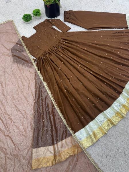 Partywear Faux Georgette Moti Work Gown Set with Dupatta For Women at Manufacturer Price Anarkali Kurtis 