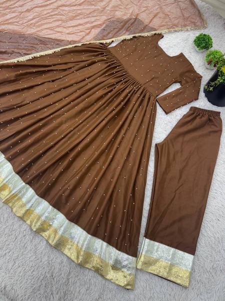 Partywear Faux Georgette Moti Work Gown Set with Dupatta For Women at Manufacturer Price Anarkali Kurtis 