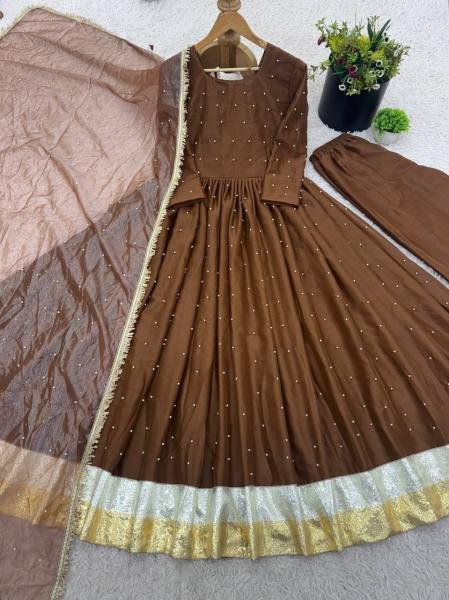 Partywear Faux Georgette Moti Work Gown Set with Dupatta For Women at Manufacturer Price Anarkali Kurtis 