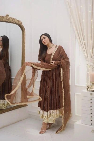 Partywear Faux Georgette Moti Work Gown Set with Dupatta For Women at Manufacturer Price Anarkali Kurtis 