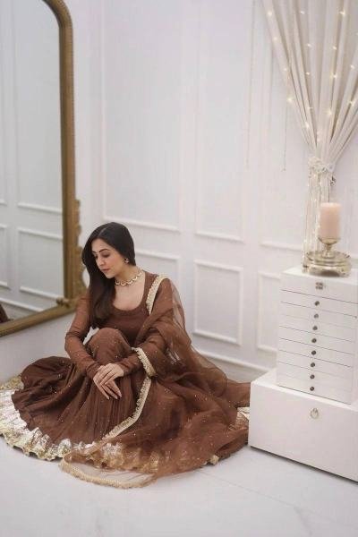 Partywear Faux Georgette Moti Work Gown Set with Dupatta For Women at Manufacturer Price Anarkali Kurtis 