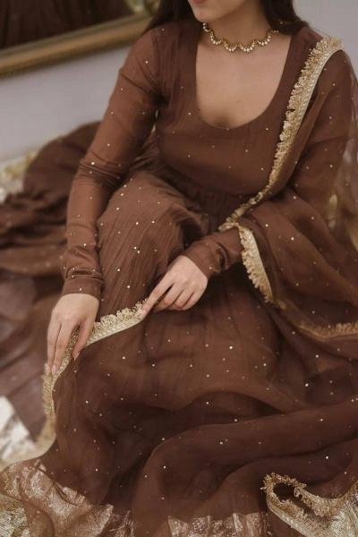 Partywear Faux Georgette Moti Work Gown Set with Dupatta For Women at Manufacturer Price Anarkali Kurtis 