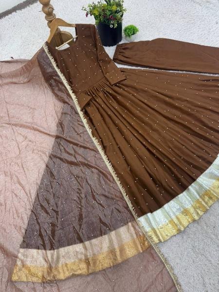 Partywear Faux Georgette Moti Work Gown Set with Dupatta For Women at Manufacturer Price Anarkali Kurtis 