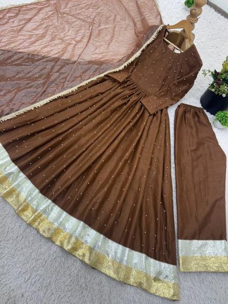 Partywear Faux Georgette Moti Work Gown Set with Dupatta For Women at Manufacturer Price Anarkali Kurtis 
