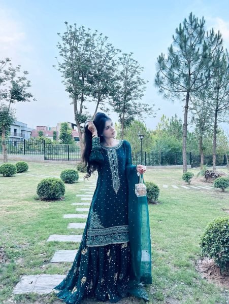 Partywear Royal Set Embroidered Georgette Lehenga Style Suit in Deep Teal Ready To Wear Collection