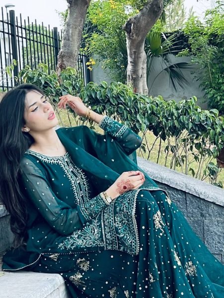 Partywear Royal Set Embroidered Georgette Lehenga Style Suit in Deep Teal Ready To Wear Collection